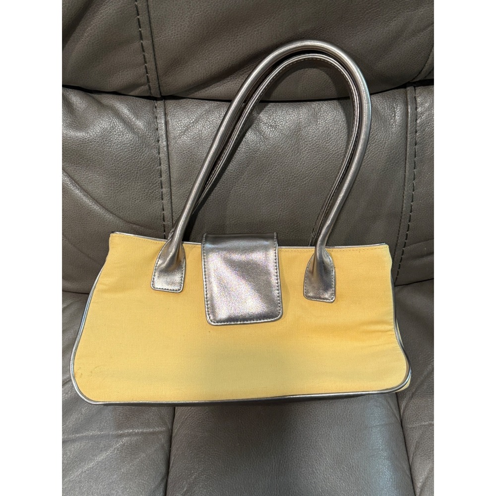 Victoria's‎ Secret Yellow Canvas Metallic Silver Trim Shoulder Bag Y2K Vintage